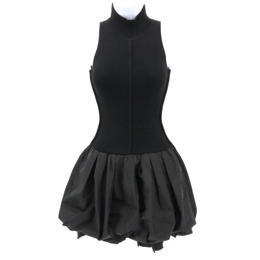 Sea New York Belen Black Wool Knit Taffeta Bubble Hem Mini Dress XS